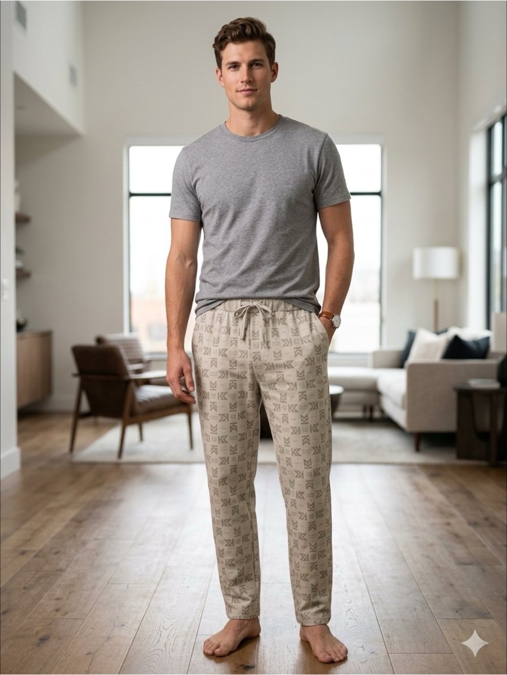 MAISON KITSUNÉ Monogram Print Drawstring rDesigner Loungewear Comfy Pants M